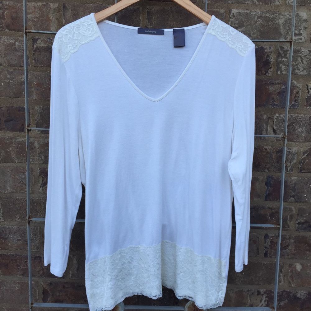 Liz Claiborne Lace & Cream Long Sleeve Top Size L